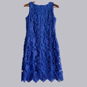 Ralph Lauren Cobalt Blue Floral Overlay Lined Dress Size 4